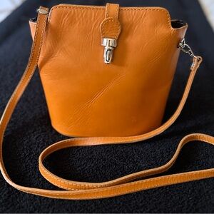 Orange Italian Leather Crossbody Purse - Vera Pelle